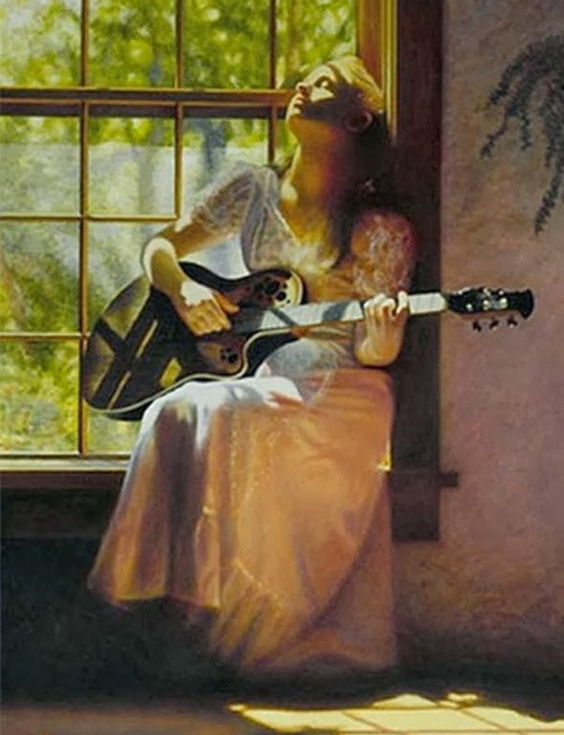 Картина Питера Квидли. Девушка с гитарой