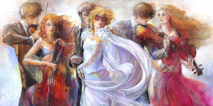 Картина Лены Сотсковой - скрипки и виолончель