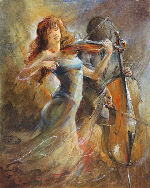 Картина Лены Сотсковой - виолончель, скрипка