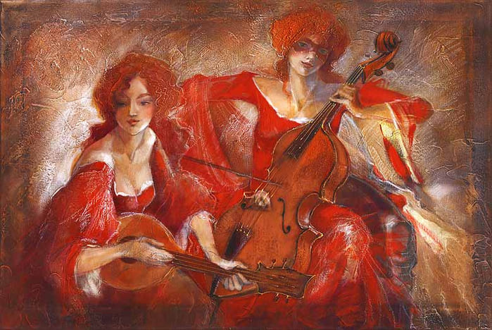 Картина Лены Сотсковой - виолончель и мандолина